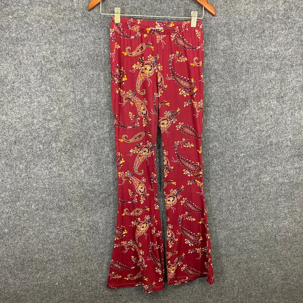 Earthbound Trading Co Womens Paisley Flare Bell Bottom Pants Burgundy Red Medium